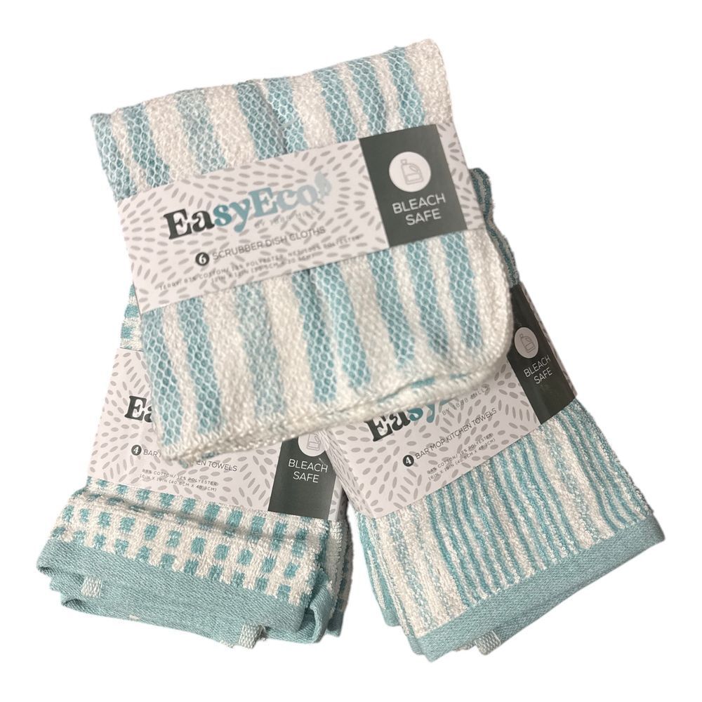 EasyEco Scrubber Dish‎ Cloths & Bar Mop Kitchen Towels Set Aqua Bleach Safe